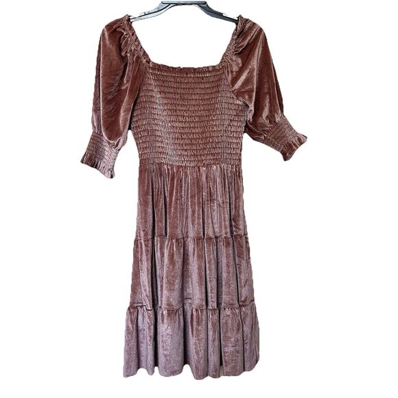 Baltic Born Velvet Dress Womens Small Midi Smocked Whimsigoth Milkmaid Peasant - Picture 1 of 7